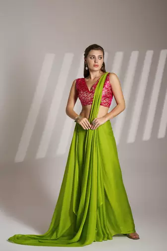 Green partywear chiffon saree