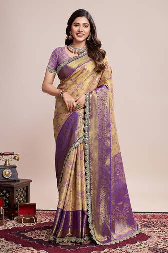 Brown soft silk blend c wevon jari designer saree