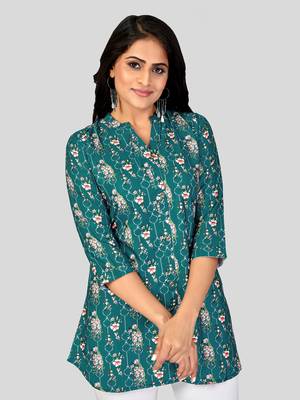  poly crepe printed short kurti 1