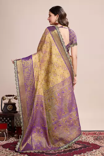 Brown soft silk blend c wevon zari saree