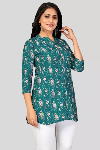  poly crepe printed short kurti