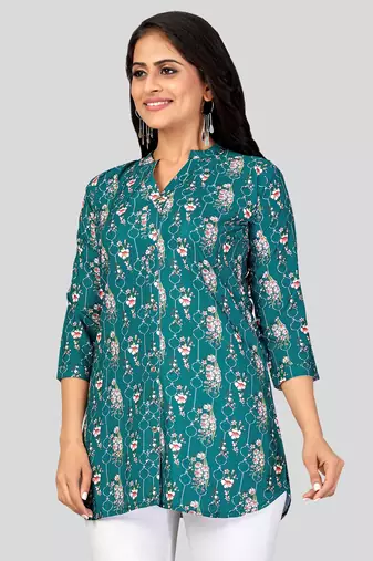  poly crepe printed short kurti