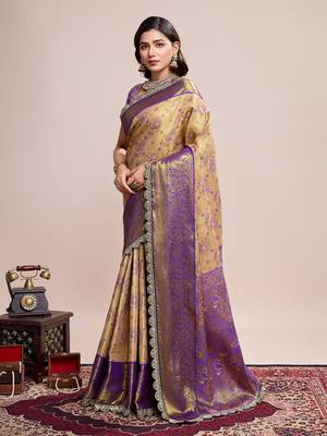 Brown soft silk blend c wevon zari saree 5