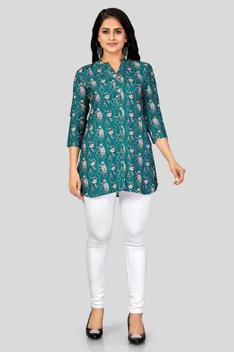  poly crepe printed short kurti