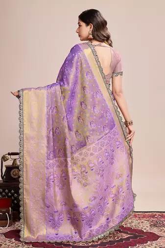 Lavender soft silk blend c wevon zari saree