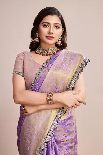 Lavender soft silk blend c wevon zari saree