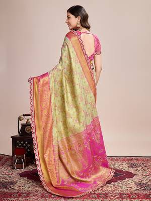 Beige soft silk blend c wevon zari saree 2