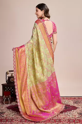 Beige soft silk blend c wevon zari saree