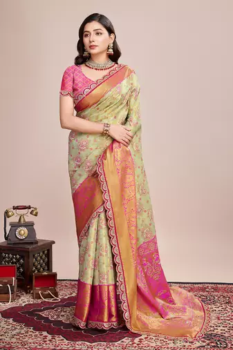 Beige soft silk blend c wevon zari saree