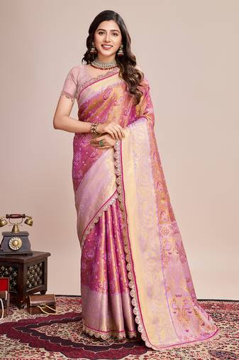Purple soft silk blend c wevon jari designer saree