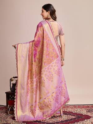 Purple soft silk blend c wevon zari saree 2