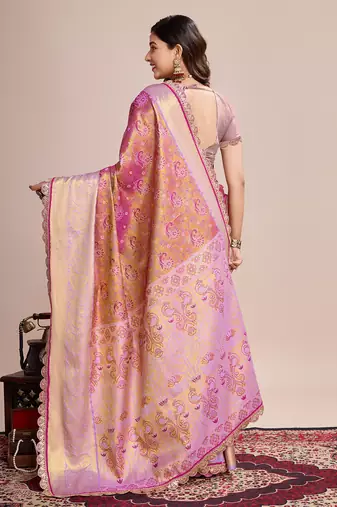 Purple soft silk blend c wevon zari saree