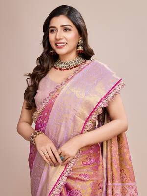Purple soft silk blend c wevon zari saree 3
