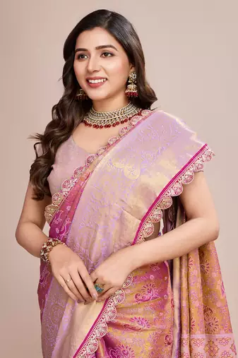 Purple soft silk blend c wevon zari saree