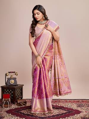 Purple soft silk blend c wevon zari saree 5