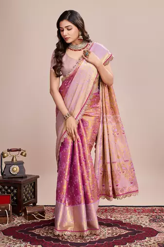 Purple soft silk blend c wevon zari saree