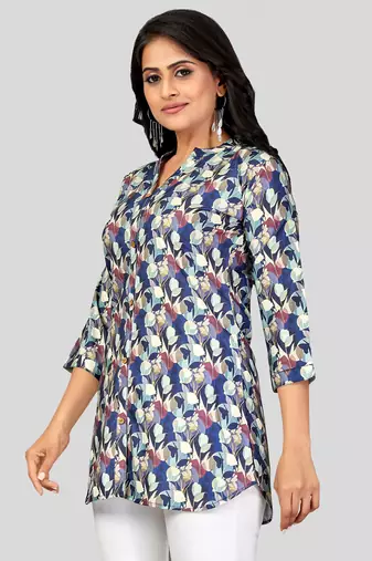  poly crepe printed short kurti