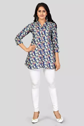  poly crepe printed short kurti