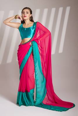 Pink chiffon c girlie saree 1