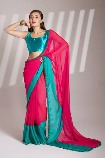 Pink chiffon c girlie saree