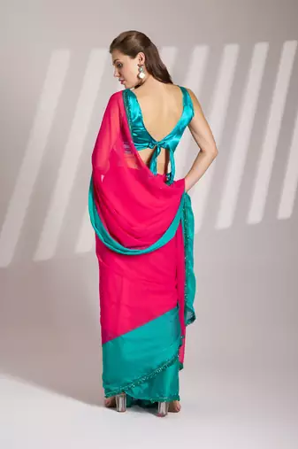 Pink chiffon c girlie saree