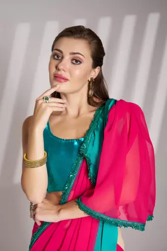 Pink chiffon c girlie saree