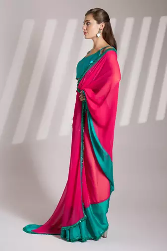 Pink chiffon c girlie saree