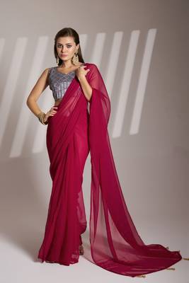 Burgundy shimmer c girlie saree 1