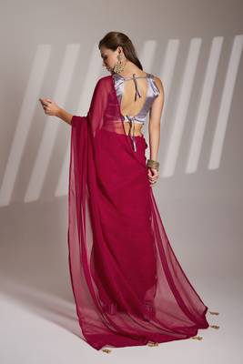 Burgundy shimmer c girlie saree 2