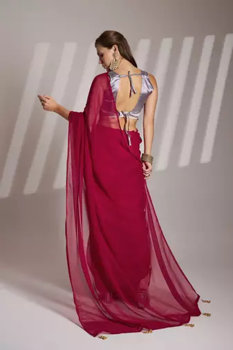 Burgundy shimmer c girlie saree
