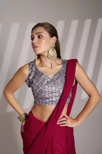 Burgundy shimmer c girlie saree