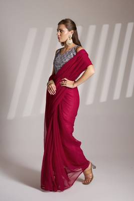 Burgundy shimmer c girlie saree 4