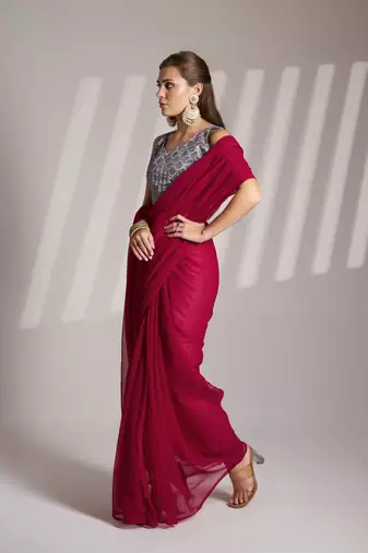 Burgundy shimmer c girlie saree