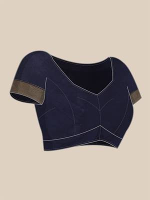 navy blue banarasi silk blend jacquard woven golden zari butta saree with blouse piece 6