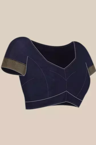 navy blue banarasi silk blend jacquard woven golden zari butta saree with blouse piece