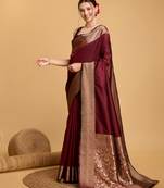 Maroon soft silk blend saree with zari woven 