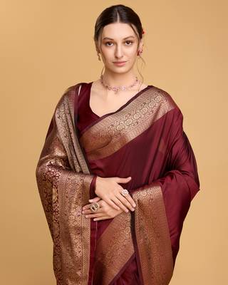 Maroon soft silk blend saree with zari woven  3
