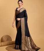 Black soft silk blend saree with zari woven 