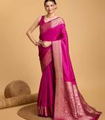 Pink soft silk blend saree with zari woven designer