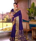 Violet soft silk blend wevon jari designer heavy partywear saree