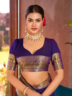 Violet soft silk blend wevon jari designer heavy partywear saree 4