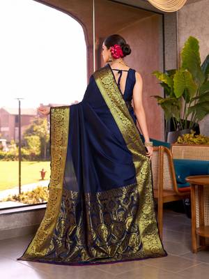 Blue soft silk blend wevon jari designer heavy partywear saree 2
