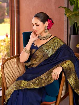 Blue soft silk blend wevon jari designer heavy partywear saree 3
