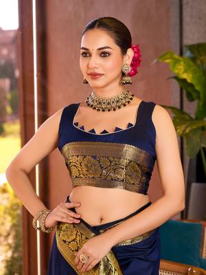 Blue soft silk blend wevon jari designer heavy partywear saree 4