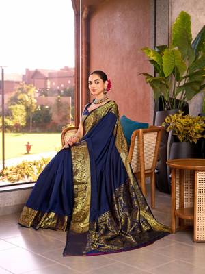 Blue soft silk blend wevon jari designer heavy partywear saree 5