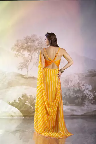 Yellow partywear georgette c bllywood saree