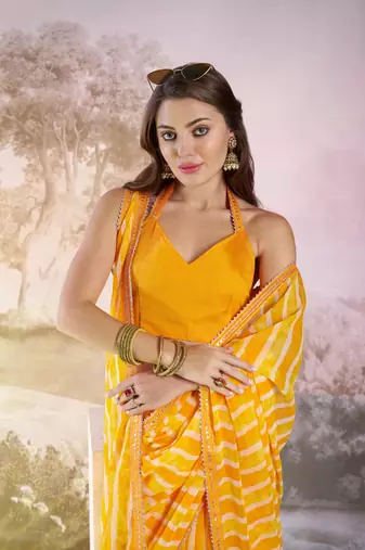 Yellow partywear georgette c bllywood saree
