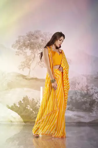 Yellow partywear georgette c bllywood saree