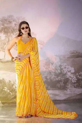 Yellow partywear georgette c bllywood saree