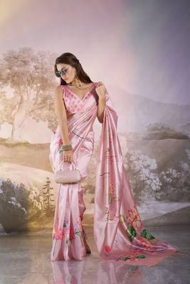 Pink partywear linen c bllywood saree 1